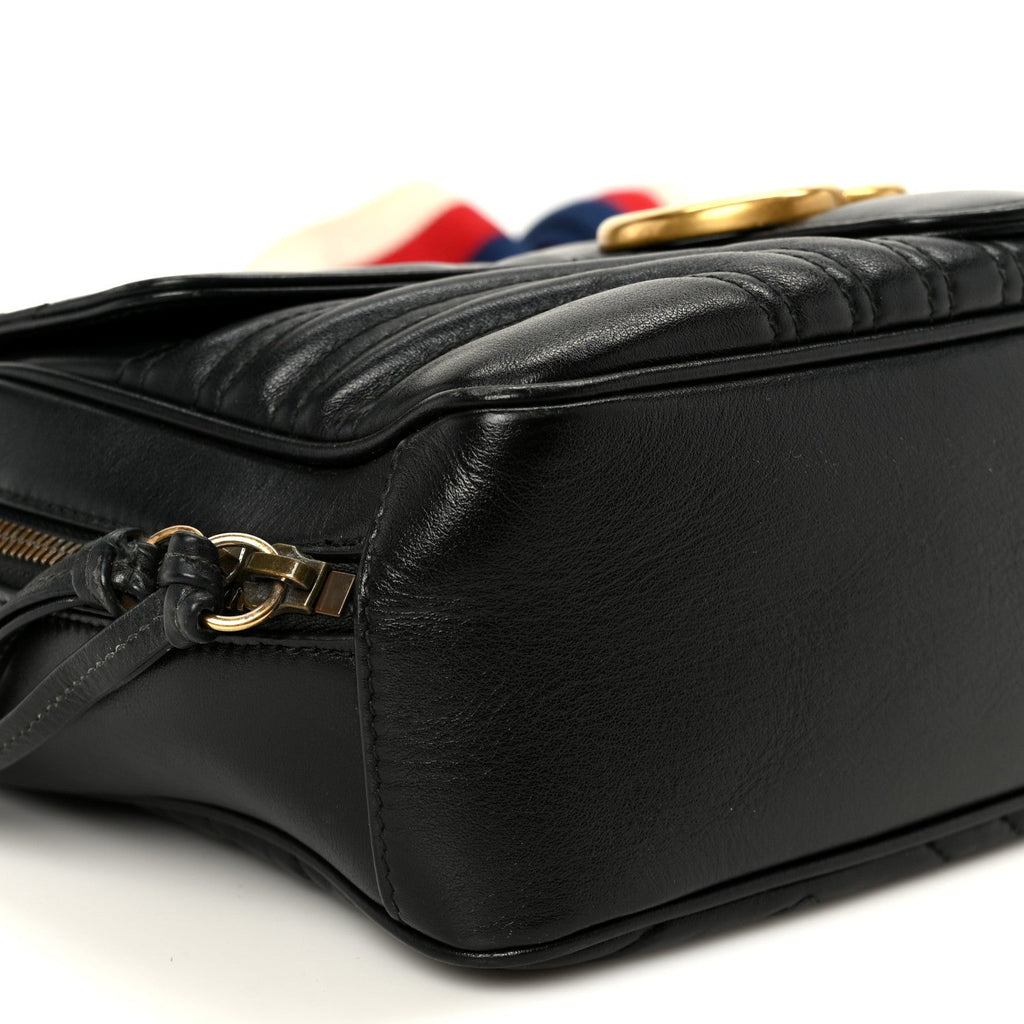 Calfskin Matelasse Sylvie Web Small GG Marmont Top Handle Shoulder Bag Black