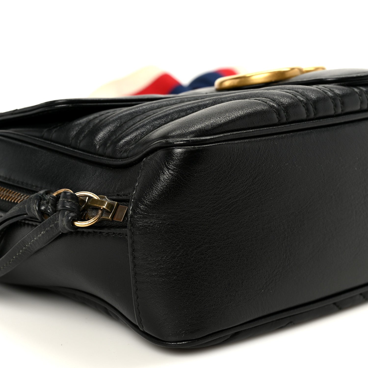 Calfskin Matelasse Sylvie Web Small GG Marmont Top Handle Shoulder Bag Black