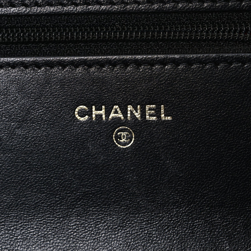 Lambskin Quilted Chanel 19 Wallet On Chain WOC Black