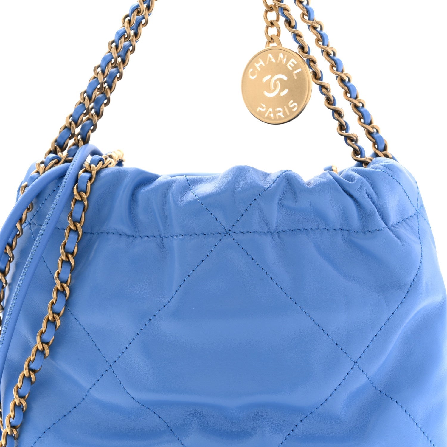 Shiny Calfskin Quilted Mini Chanel 22 Blue