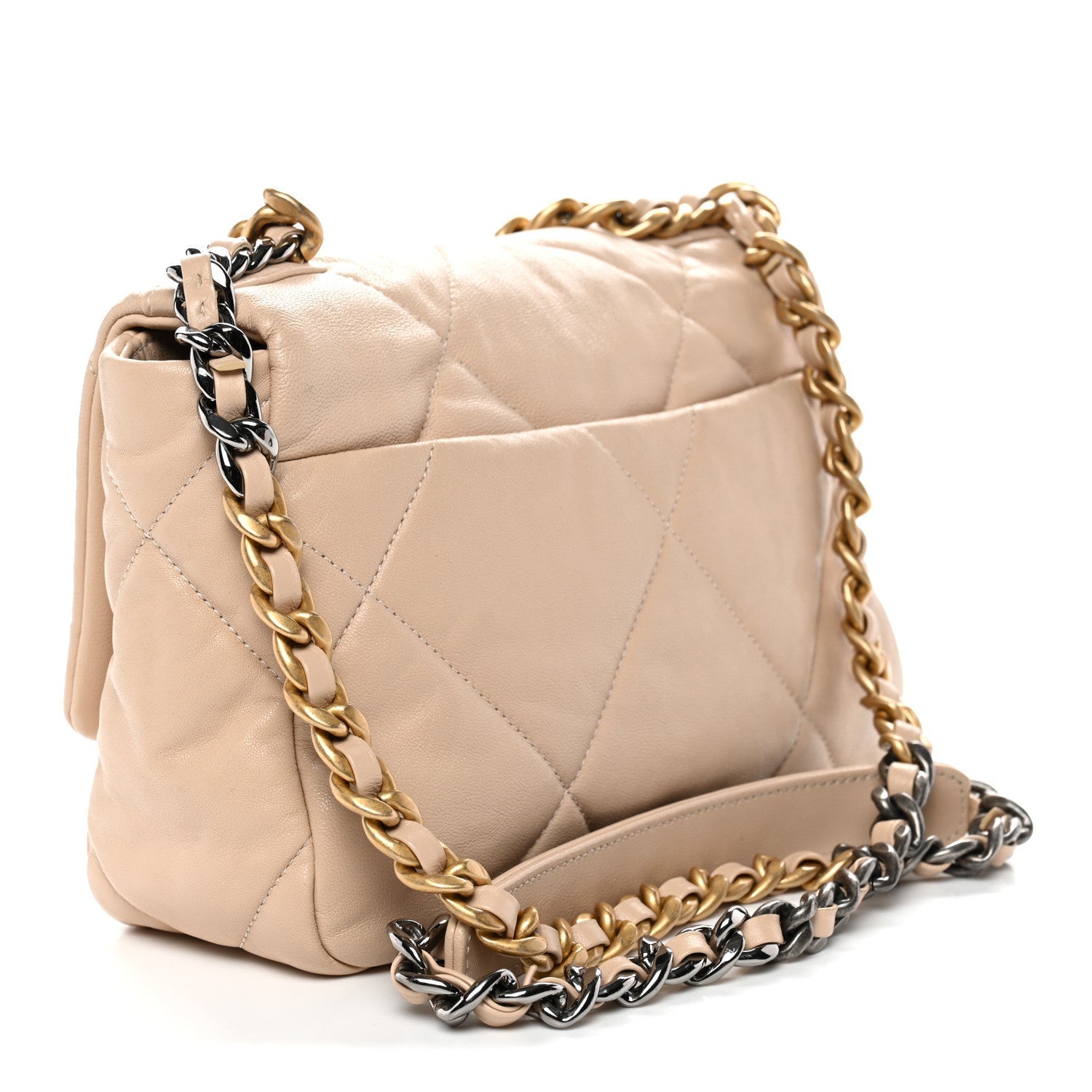 Lambskin Quilted Medium Chanel 19 Flap Beige
