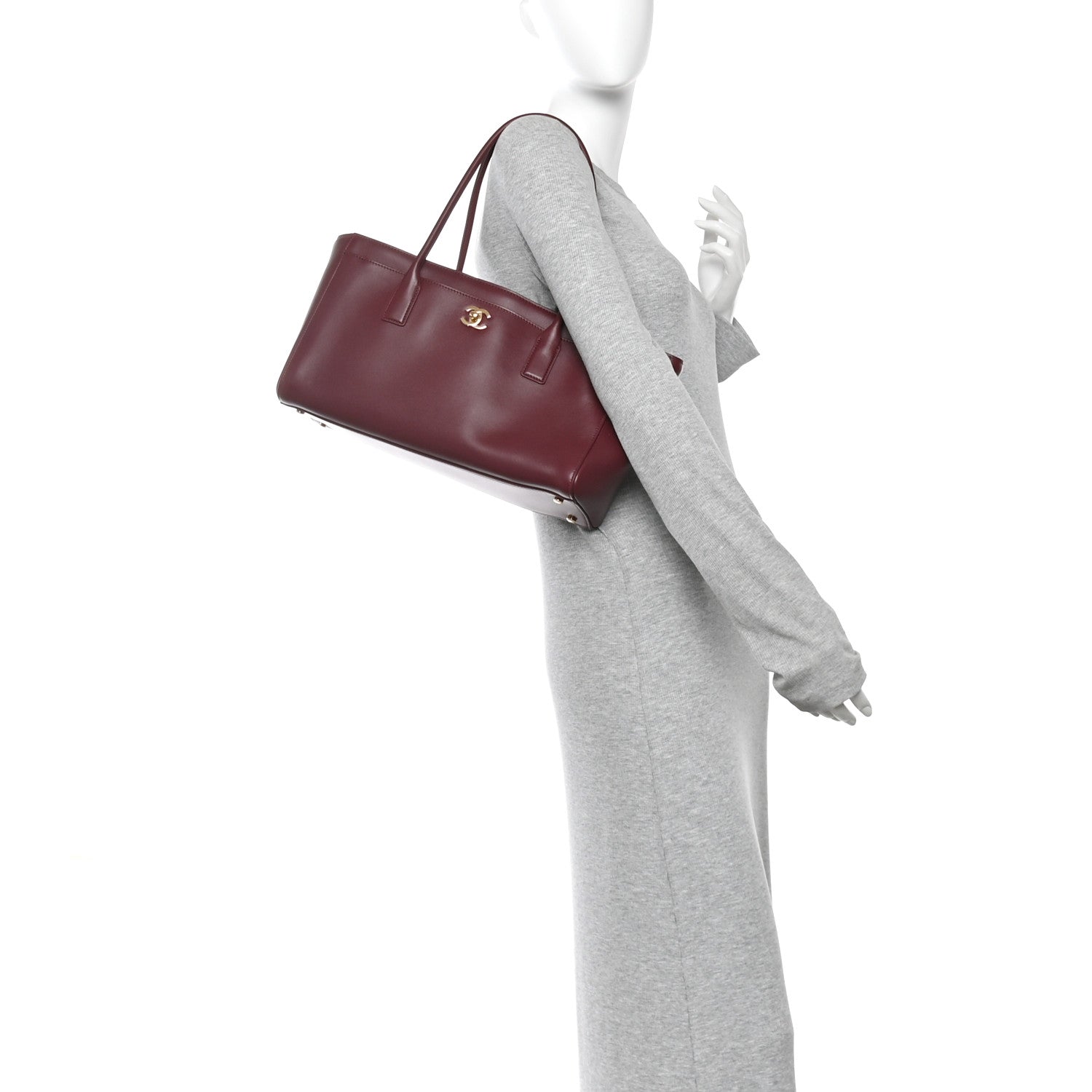Calfskin Archetype Small Shopping Tote Dark Burgundy