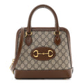 GG Supreme Monogram Azalea Calfskin Small Horsebit 1955 Top Handle Bag Beige Ebony Brown Sugar