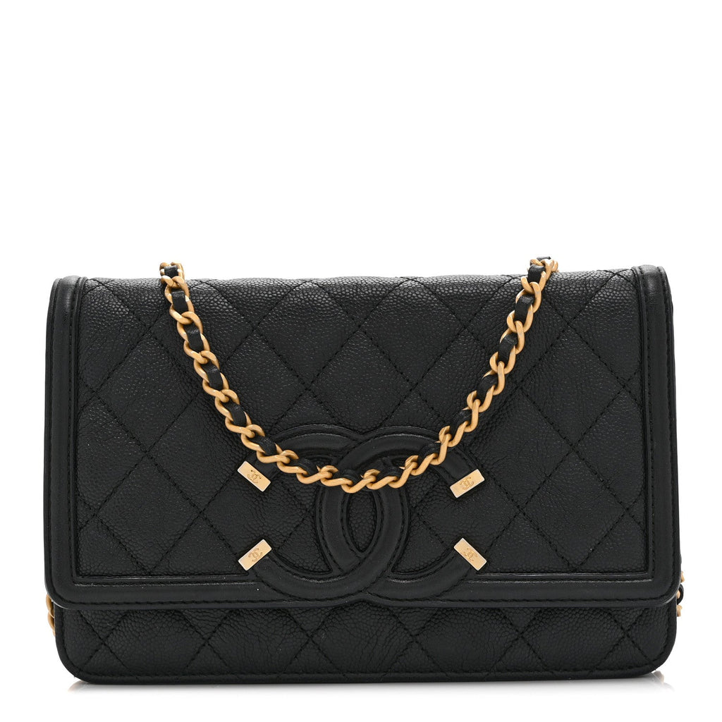 Caviar Quilted CC Filigree Wallet On Chain WOC Black
