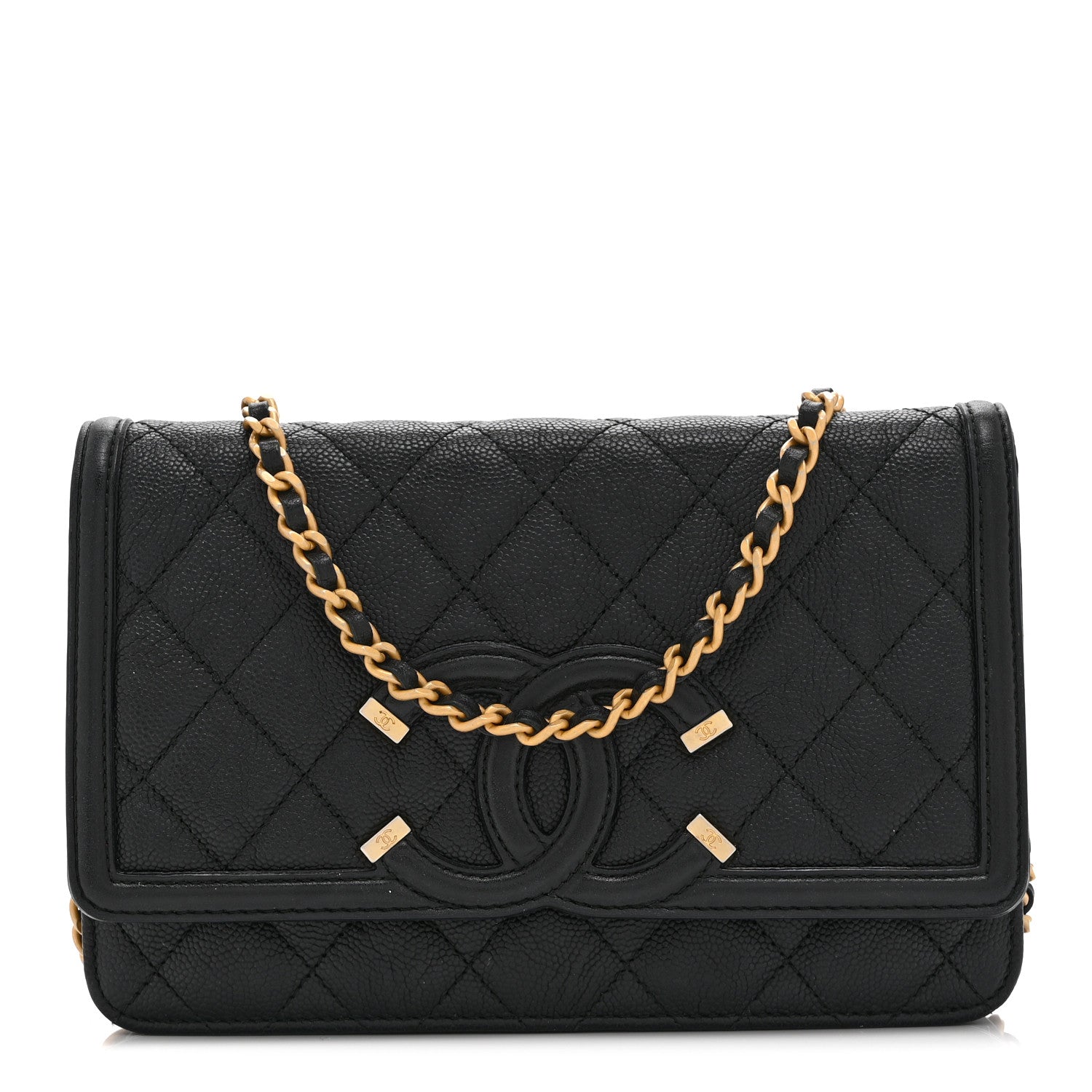 Caviar Quilted CC Filigree Wallet On Chain WOC Black
