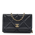 Lambskin Quilted Wallet On Chain WOC Navy