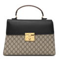 GG Supreme Monogram Calfskin Medium Padlock Top Handle Bag Beige Black Cuir