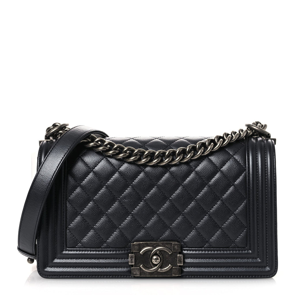 Metallic Caviar Quilted Medium Boy Flap Navy