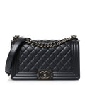 Metallic Caviar Quilted Medium Boy Flap Navy