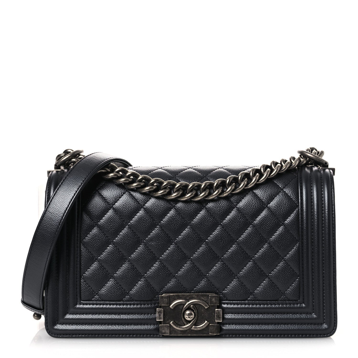 Metallic Caviar Quilted Medium Boy Flap Navy