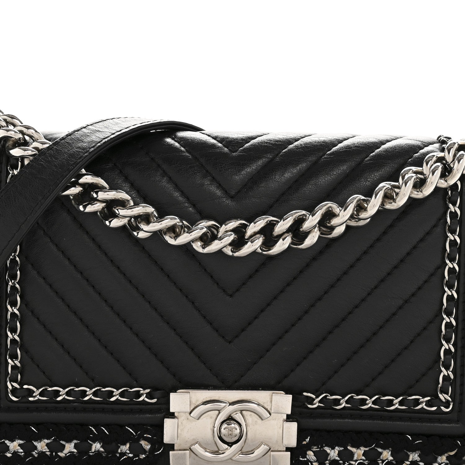 Calfskin Chevron Tweed Medium Boy Flap Black