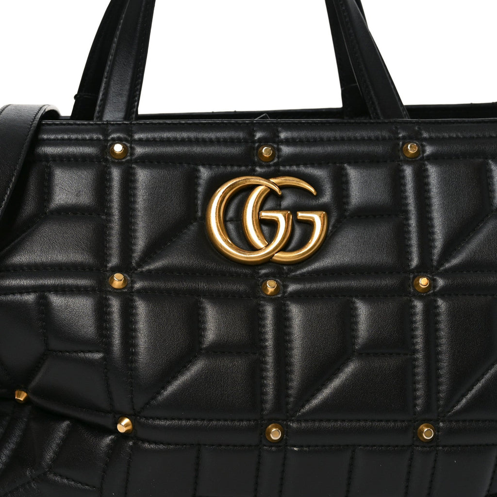 Calfskin Matelasse Studded Medium GG Marmont Tote Black