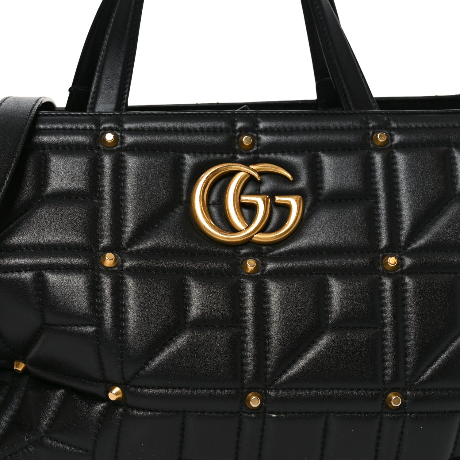 Calfskin Matelasse Studded Medium GG Marmont Tote Black