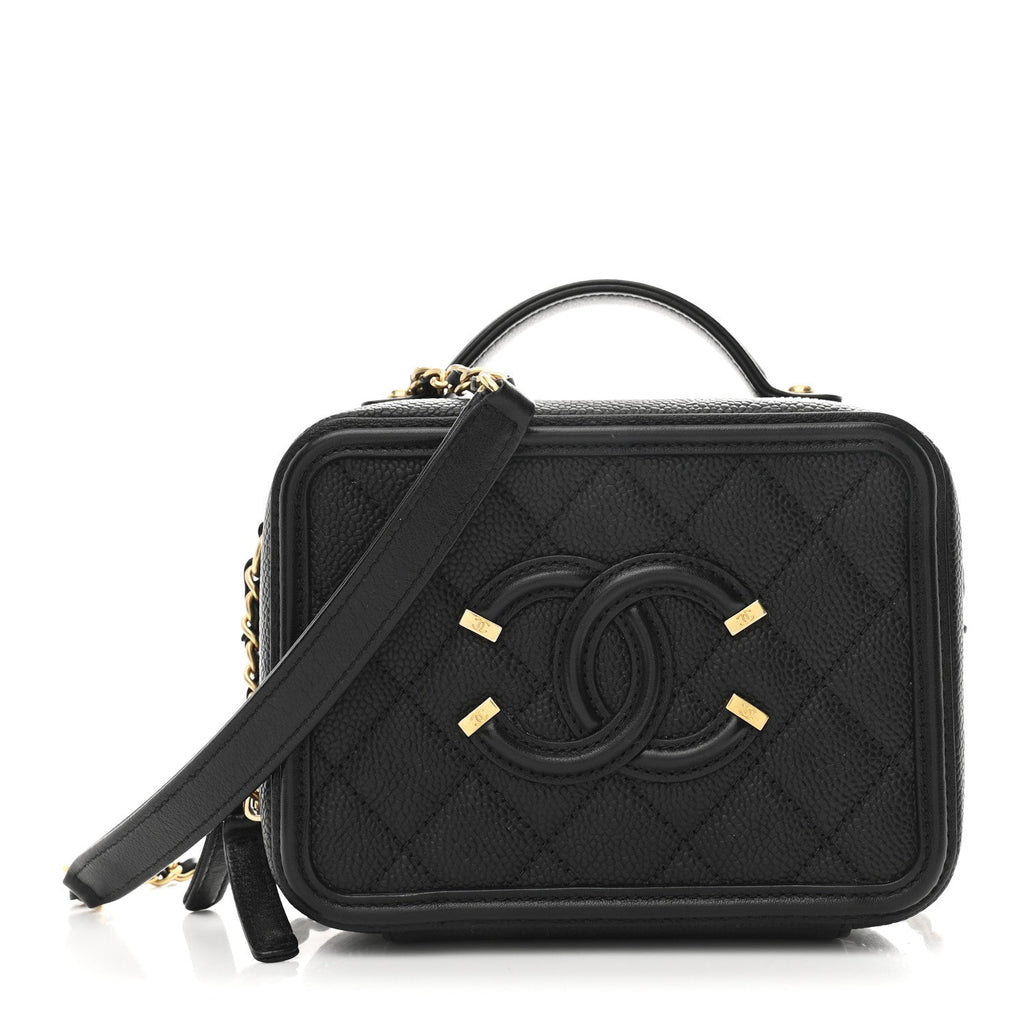 Caviar Quilted Small CC Filigree Vanity Case Black