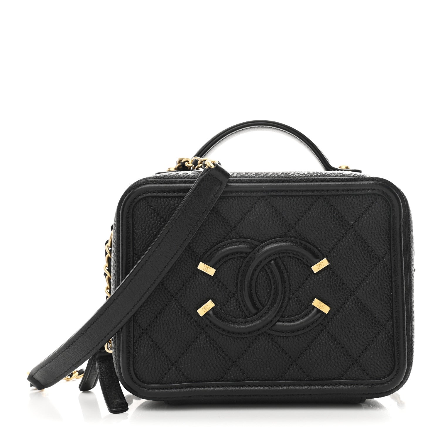 Caviar Quilted Small CC Filigree Vanity Case Black