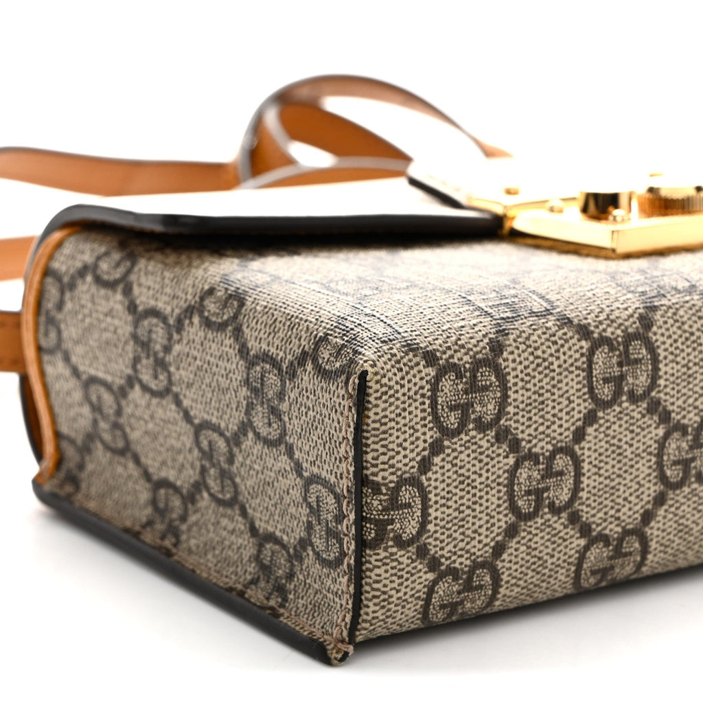GG Supreme Monogram New Sakai Calfskin Mini Padlock Top Handle Shoulder Bag Beige Ebony Mystic White Sun Oil