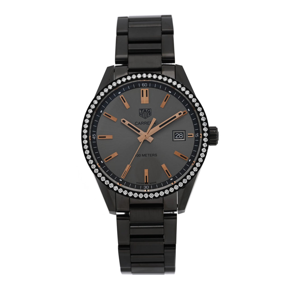 Stainless Steel Diamond Bezel 39mm Carrera Lady Quartz Watch Grey WAR1115