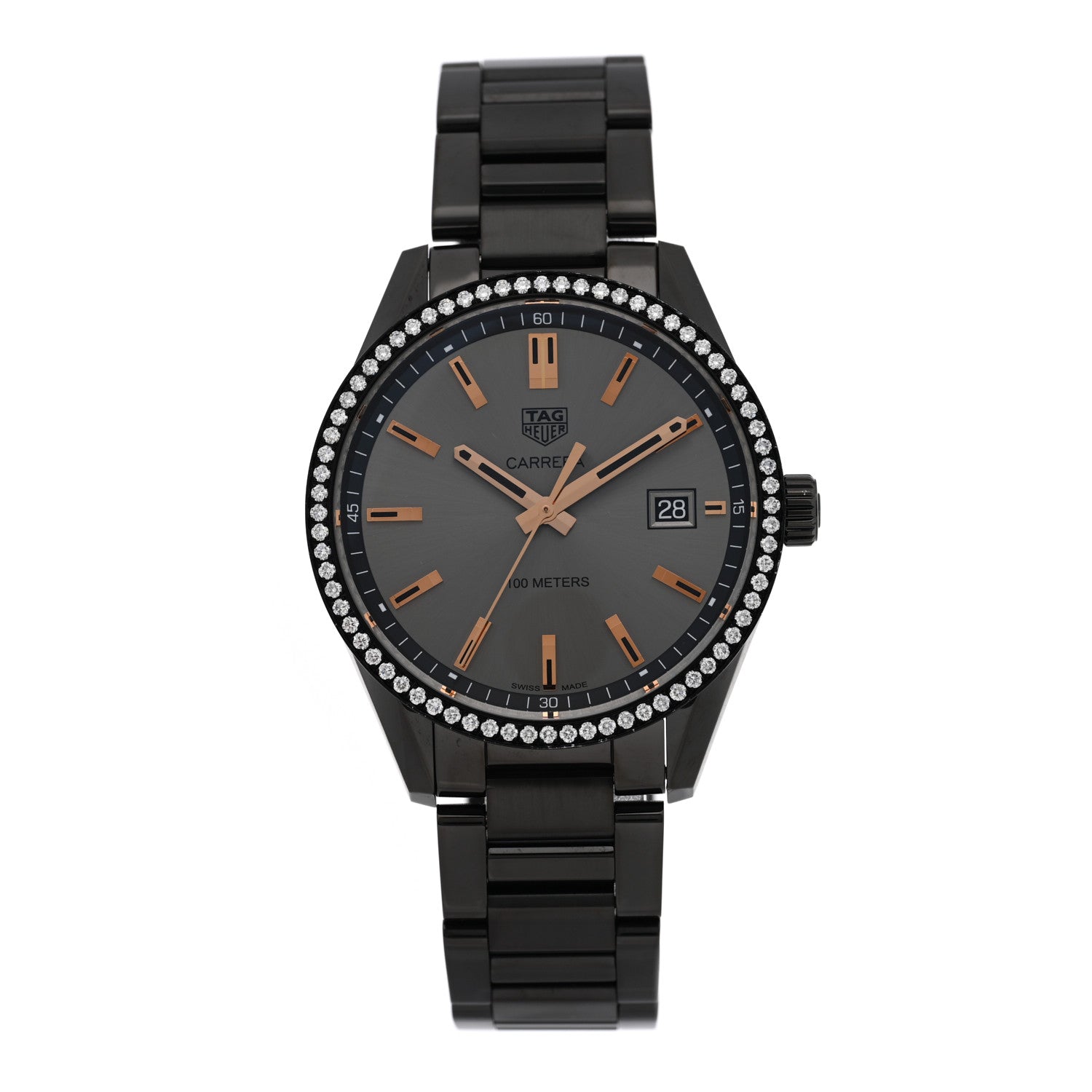 Stainless Steel Diamond Bezel 39mm Carrera Lady Quartz Watch Grey WAR1115