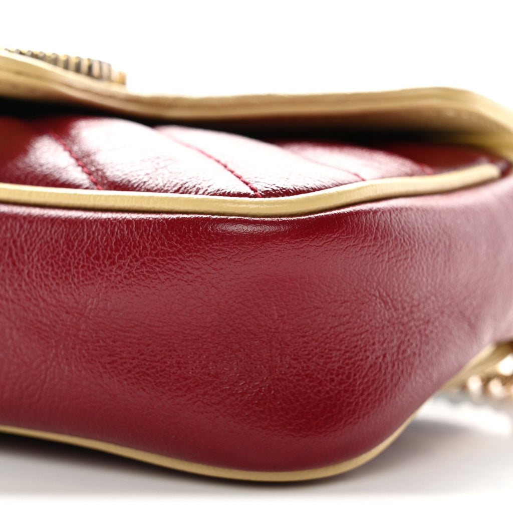 Vintage Effect Calfskin Matelasse Super Mini Torchon GG Marmont Shoulder Bag Black Beige