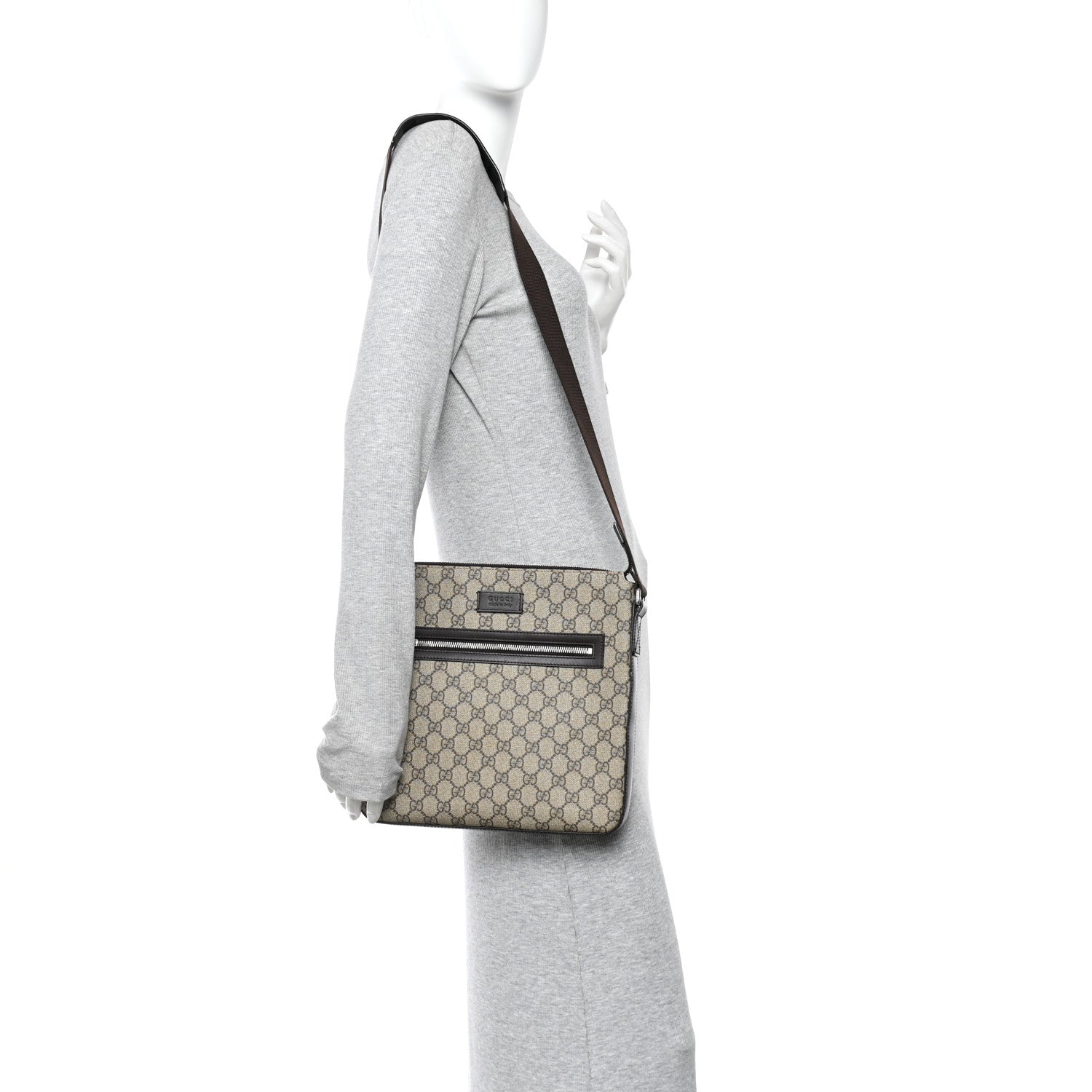 GG Supreme Monogram Medium Flat Messenger Bag Beige Brown