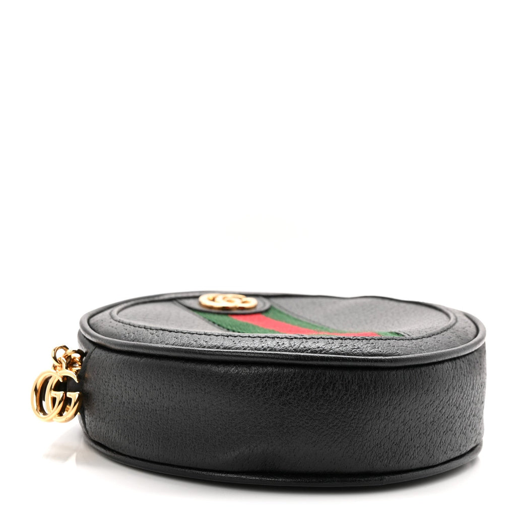 Textured Calfskin Web Ophidia Round Wrist Wallet Black