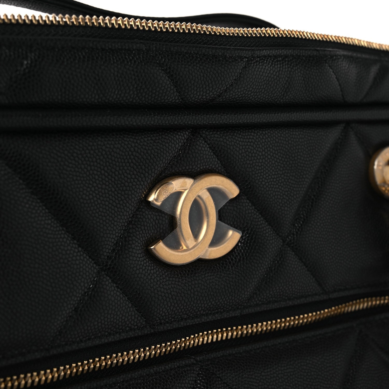 Shiny Grained Calfskin Quilted Large Travel Bowling Bag Black