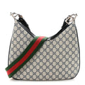 GG Supreme Monogram Textured Calfskin Web Large Attache Shoulder Bag Beige Blue