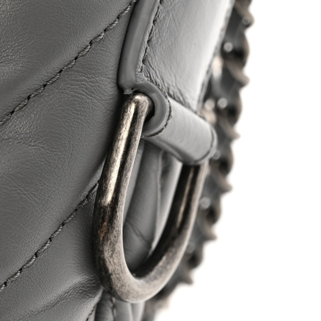 Aged Calfskin Chevron Quilted Small Gabrielle Hobo Grey
