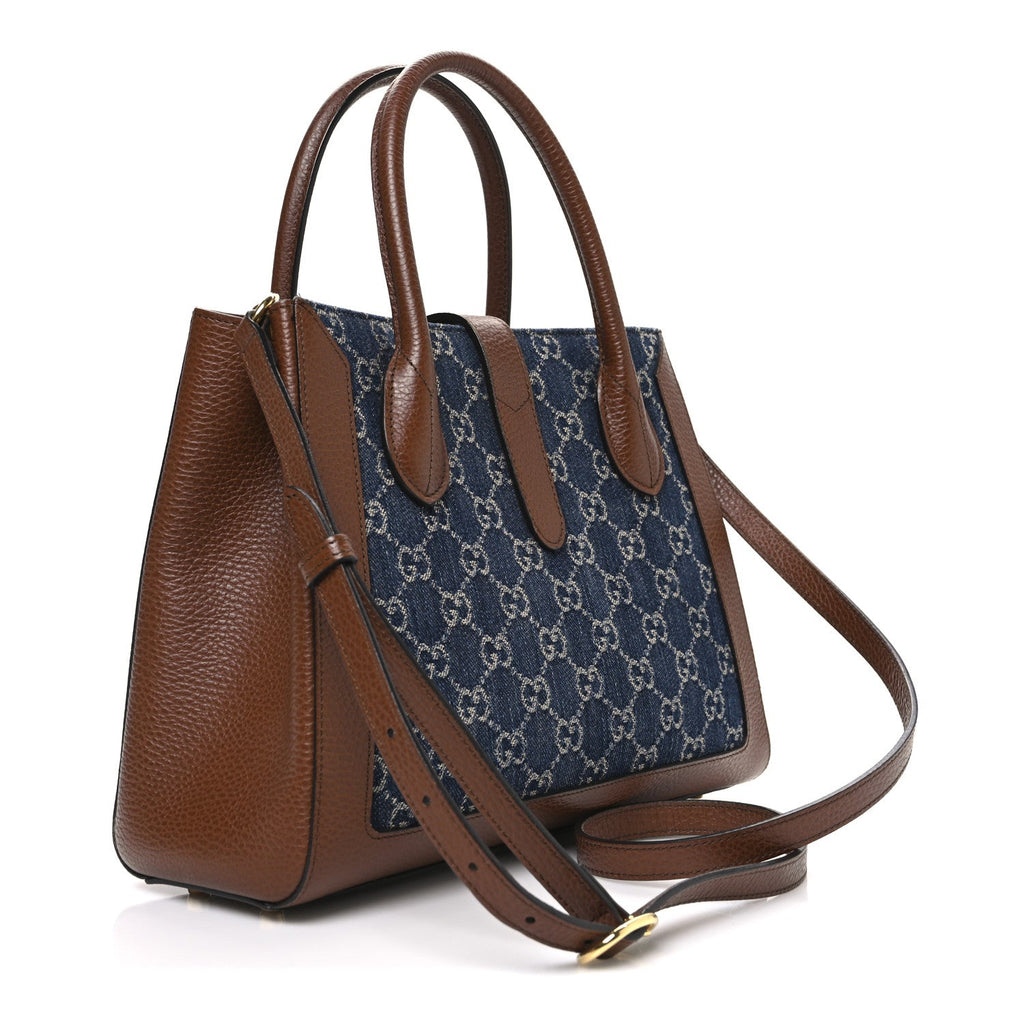 New Denim GG Monogram Dollar Calfskin Medium Jackie 1961 Tote Blue Tea Cuir Epilog