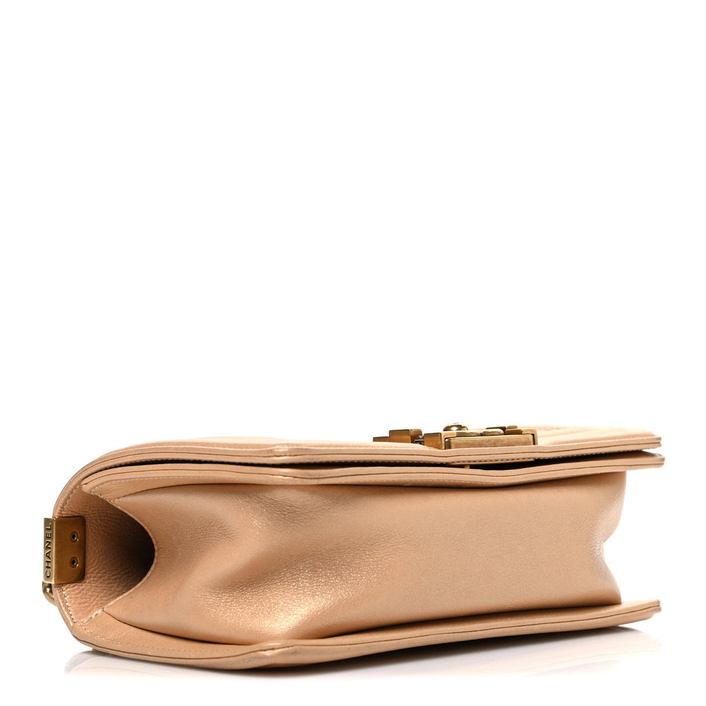 Pearl Calfskin Quilted Small Boy Flap Gold