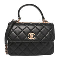 Lambskin Quilted Small Trendy CC Dual Handle Flap Bag Black