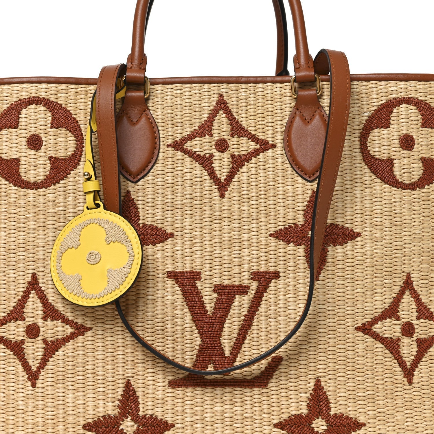 Raffia Calfskin Monogram Giant Onthego GM Tan
