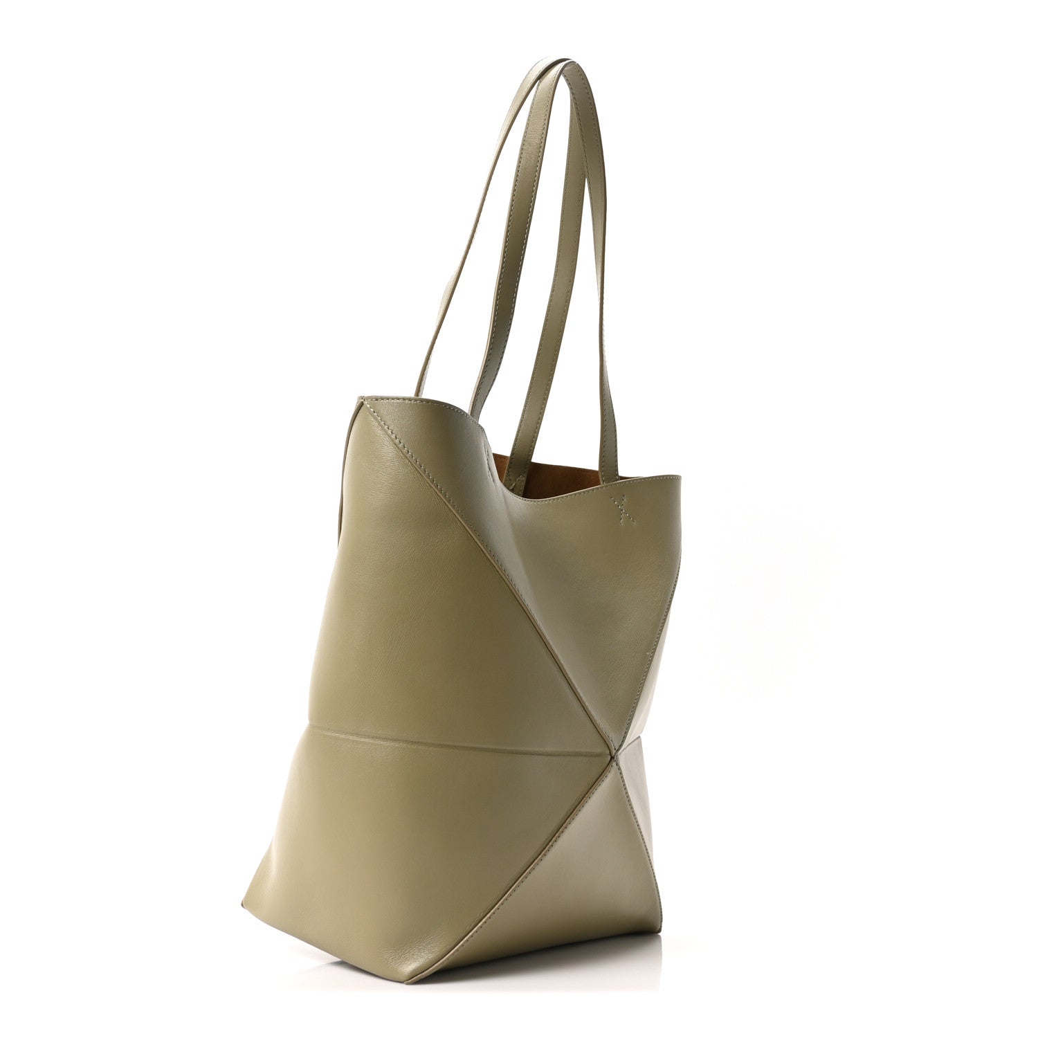Shiny Calfskin Medium Puzzle Fold Tote Dark Khaki