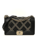 Calfskin Quilted Medium Chain Detail Boy Flap Black