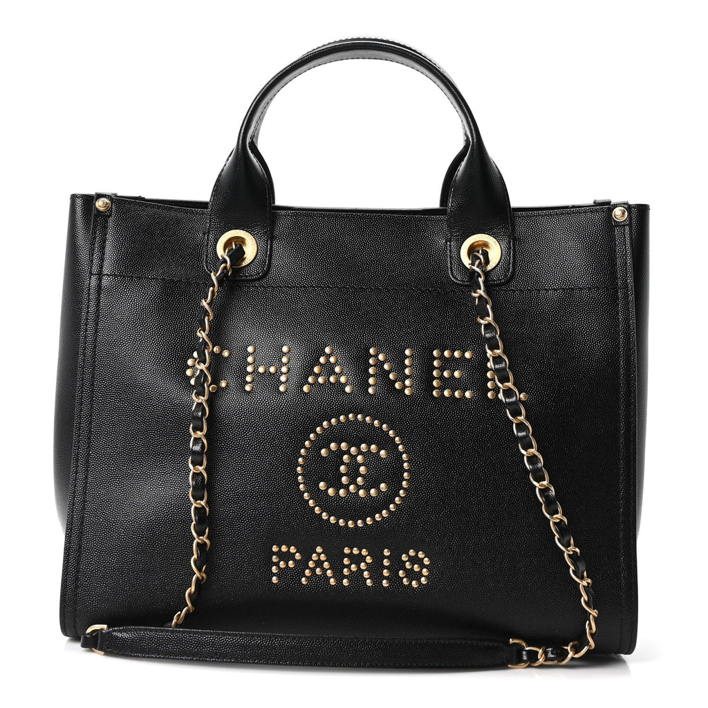 Caviar Small Studded Deauville Tote Black