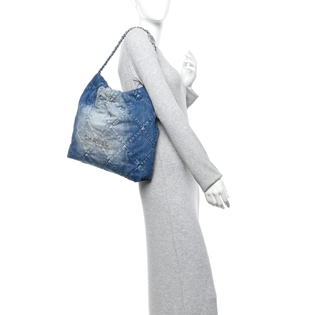Denim Quilted Chanel 22 Blue