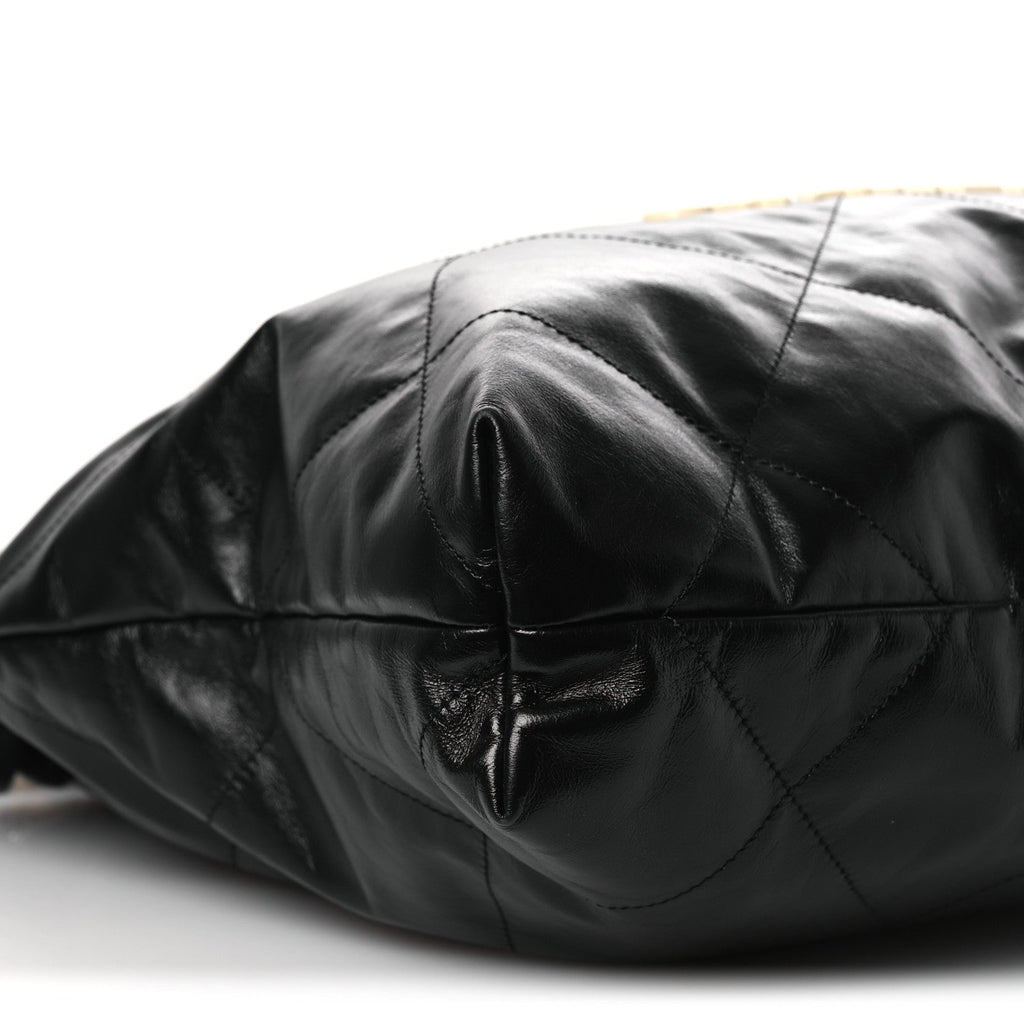 Shiny Calfskin Quilted Chanel 22 Black White