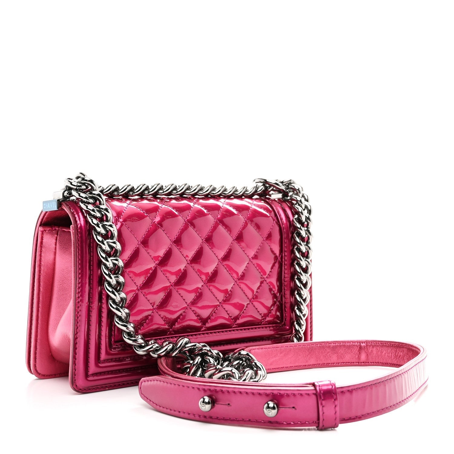 Metallic Patent Calfskin Quilted Small Boy Flap Pink