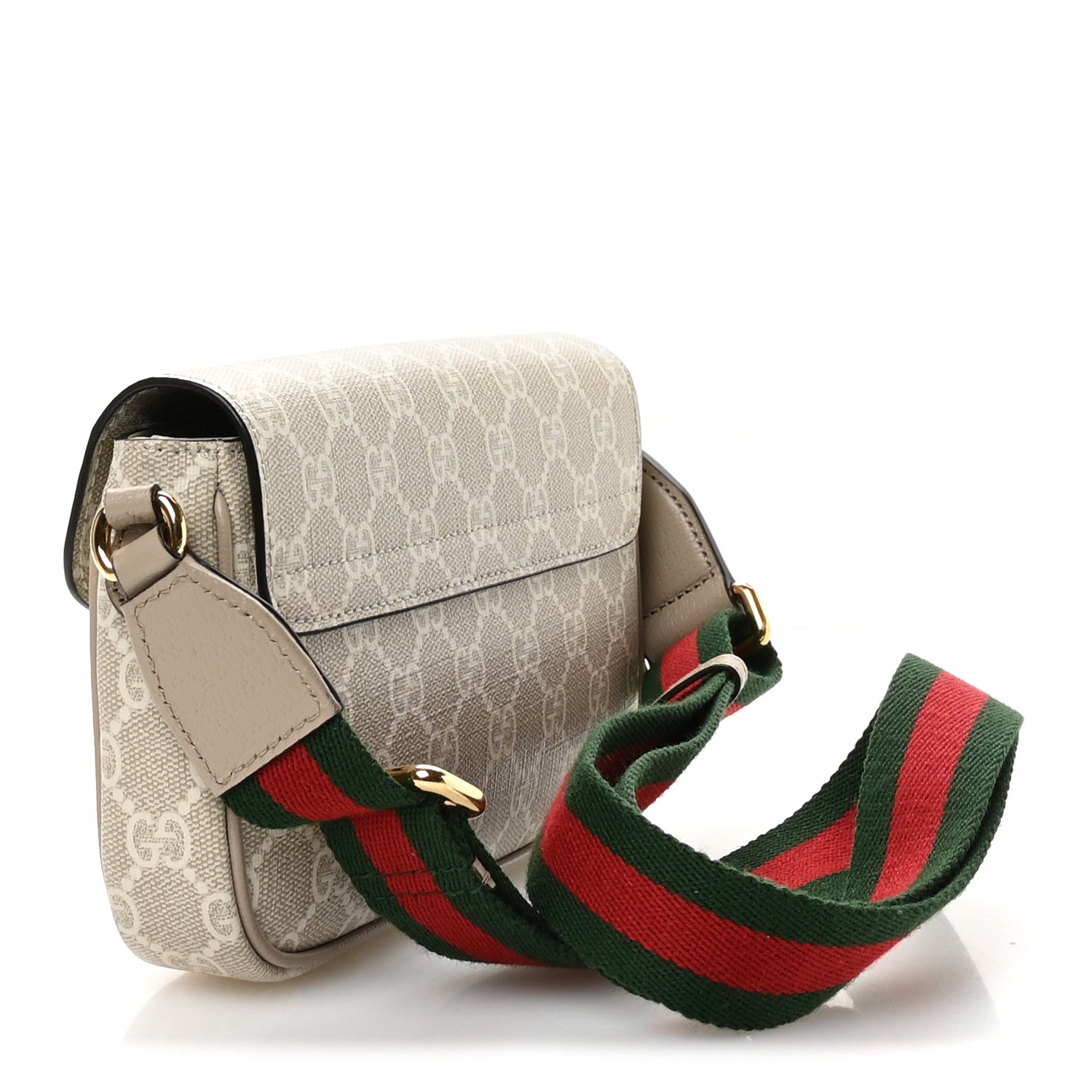 GG Supreme Monogram Textured Dollar Calfskin Web Mini Ophidia Envelope Shoulder Bag Beige Mystic White Oatmeal
