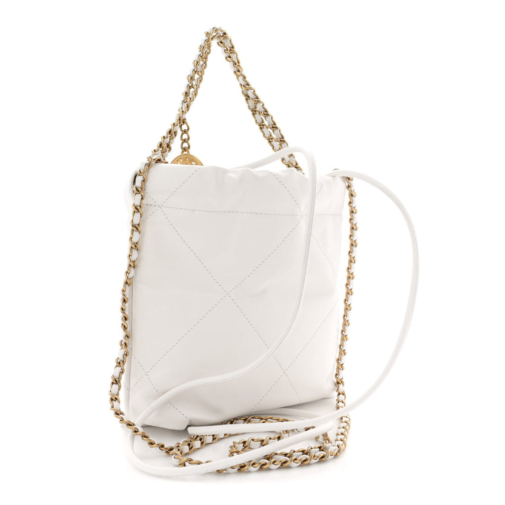 Shiny Calfskin Quilted Mini Chanel 22 White