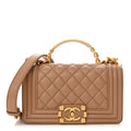 Caviar Quilted Small Top Handle Boy Flap Beige