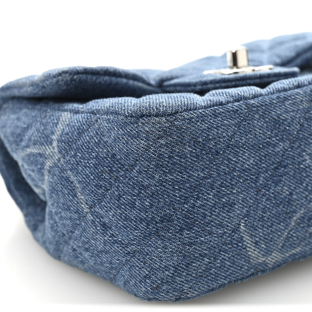 Denim CC Quilted Mini Square Flap Blue
