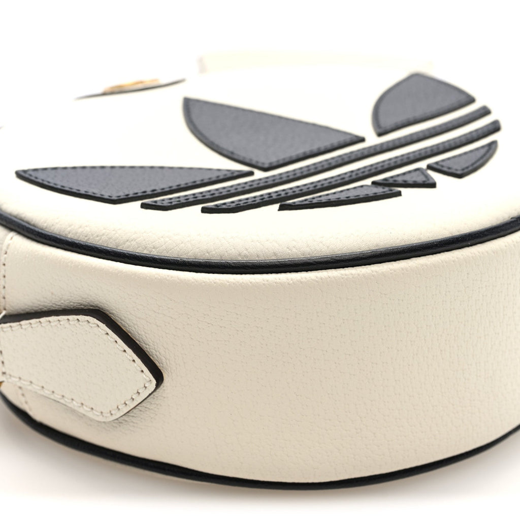 X ADIDAS Textured Dollar Calfskin Web Trefoil Logo Small Ophidia Round Shoulder Bag Off White Black