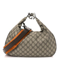 GG Supreme Monogram Textured Calfskin Web Large Attache Shoulder Bag Beige Ebony New Acero