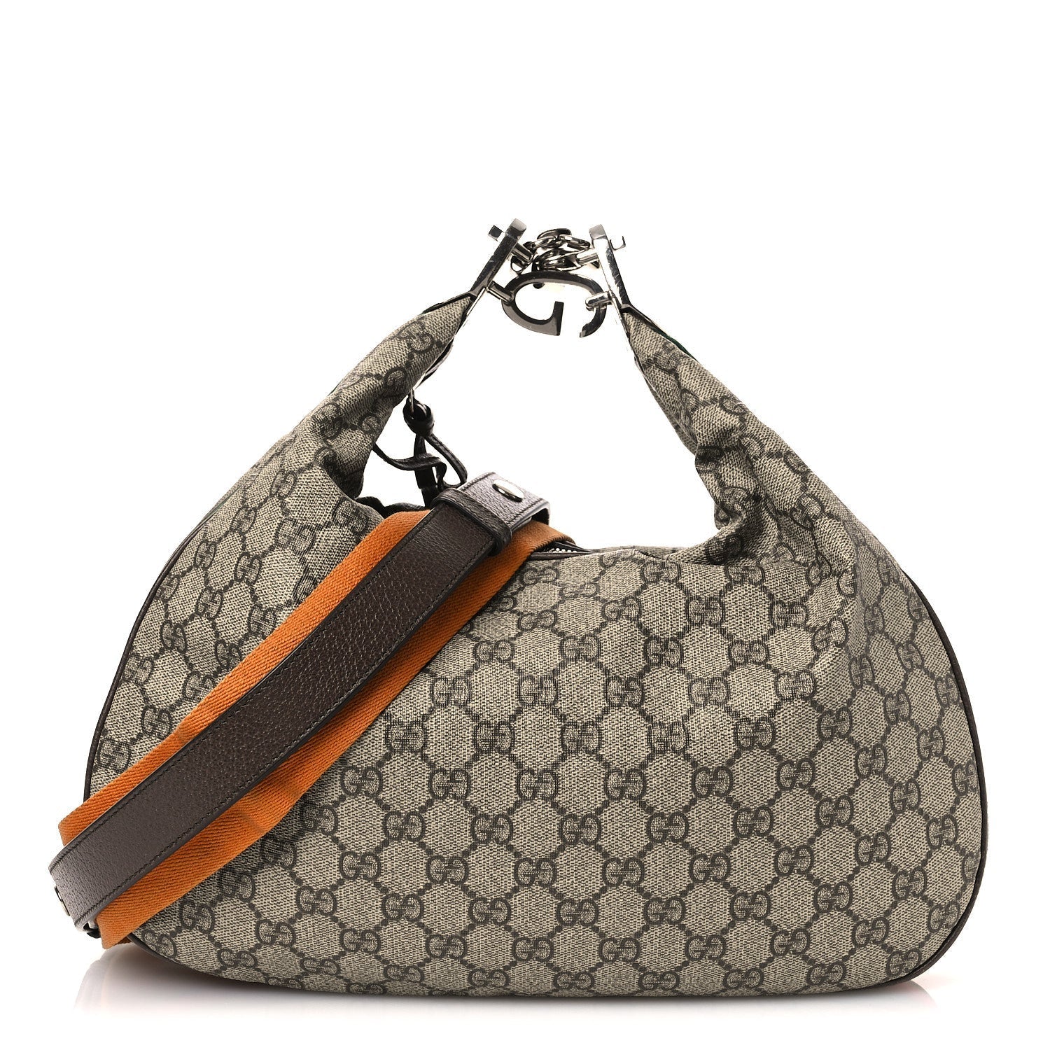 GG Supreme Monogram Textured Calfskin Web Large Attache Shoulder Bag Beige Ebony New Acero