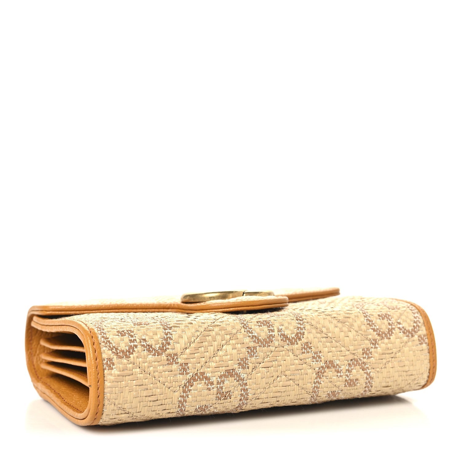 Raffia GG Monogram Matelasse GG Marmont Chain Wallet Natural Beige Off White Sun Oil