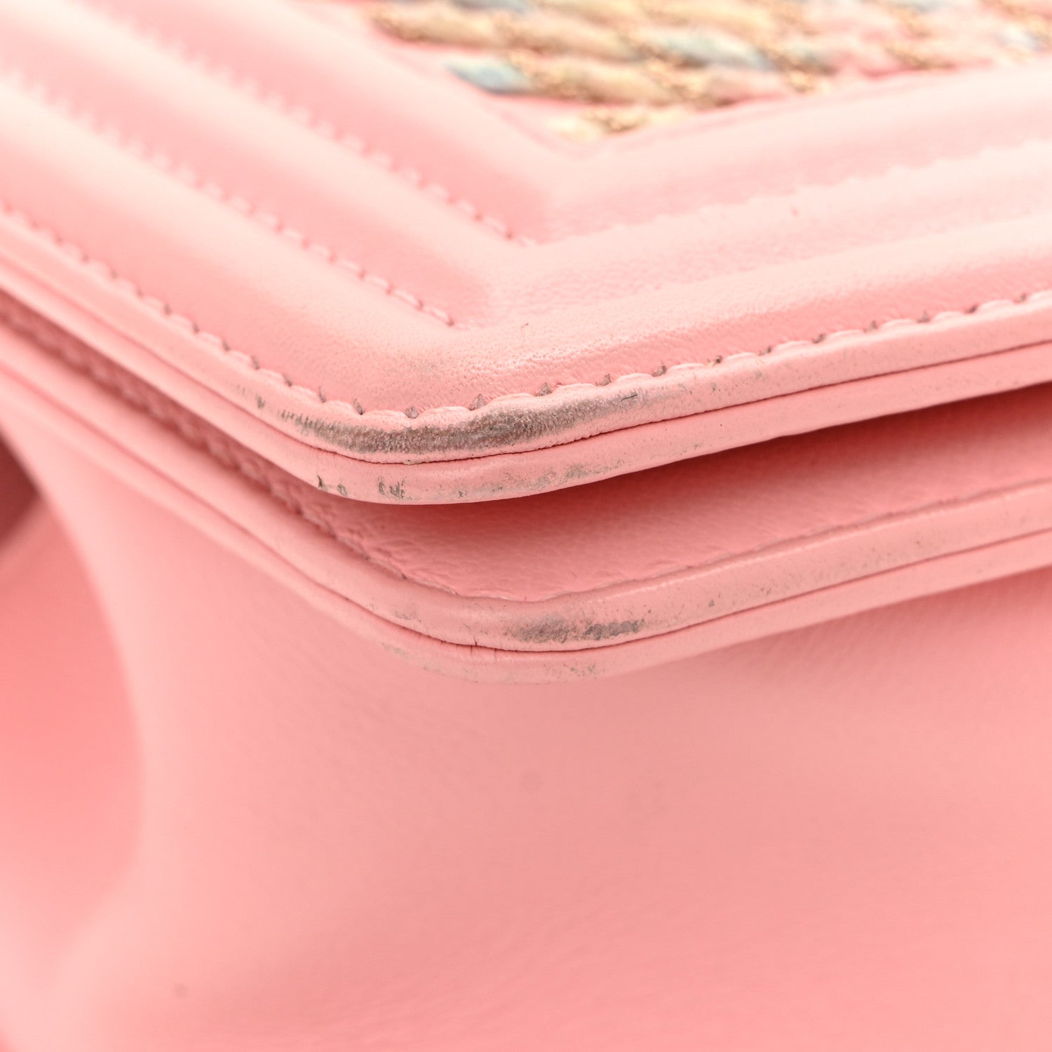 Calfskin Chevron Embroidered Small Boy By The Sea Flap Pink
