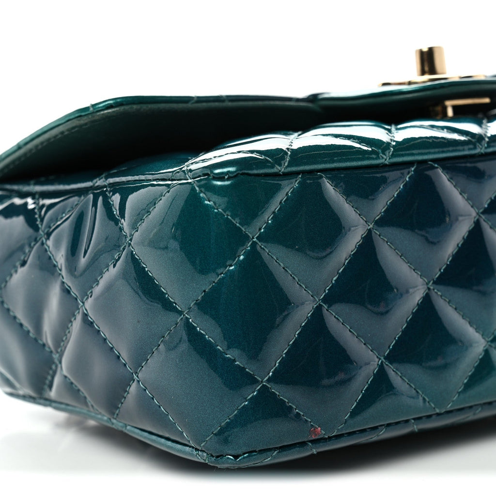 Shaded Patent Calfskin Quilted Mini Rectangular Flap Green Blue