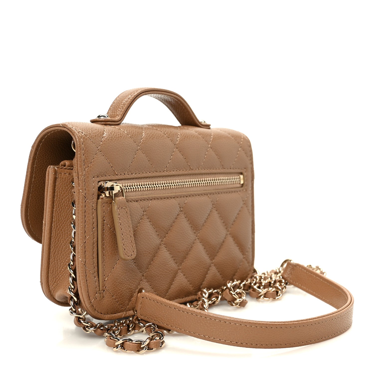 Caviar Quilted Business Affinity Clutch With Chain Flap Camel