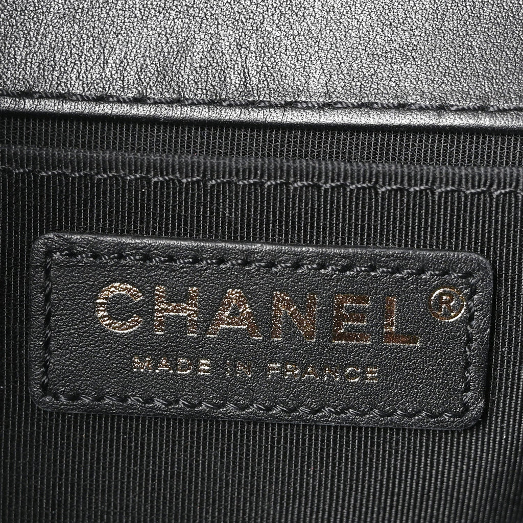 Calfskin Quilted Medium Boy Top Handle Flap Black